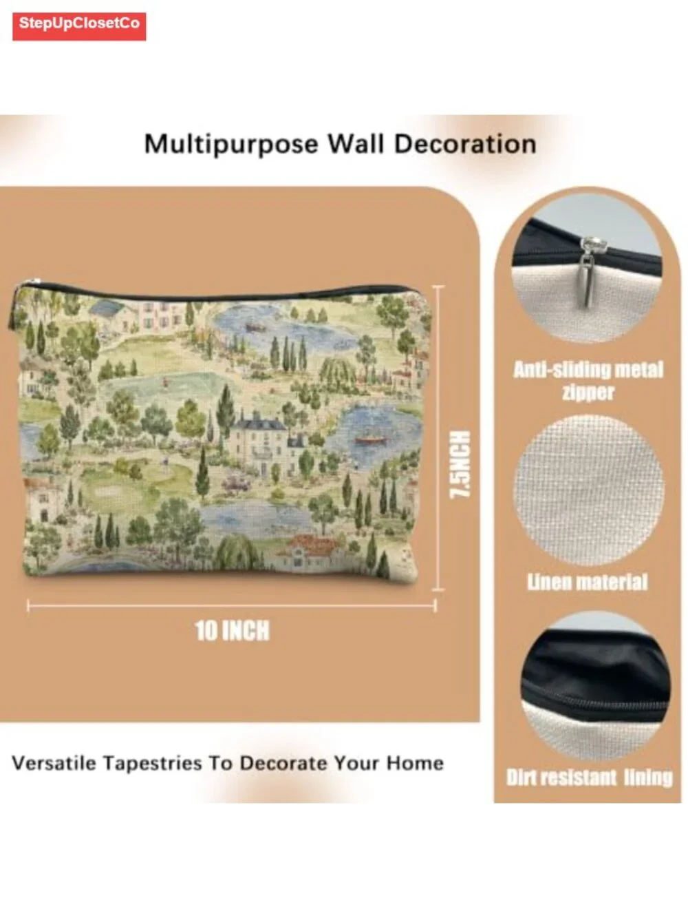 Vintage Garden Linen Cosmetic Bag Makeup Toiletry Travel Pouch Zipper